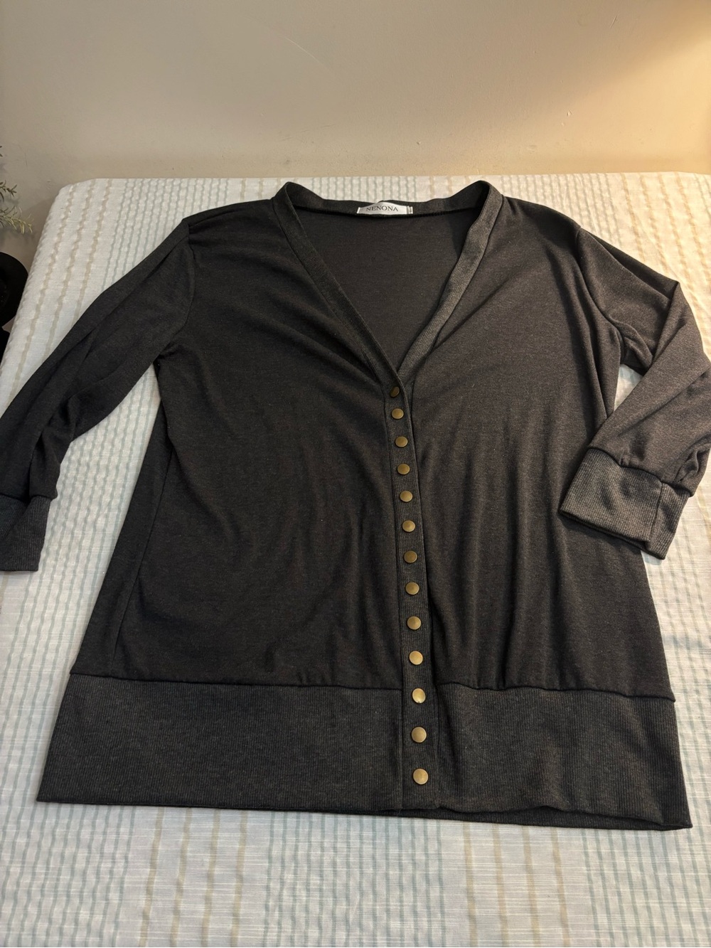 Anna Women's Charcoal Snap-Front V-Neck Cardigan